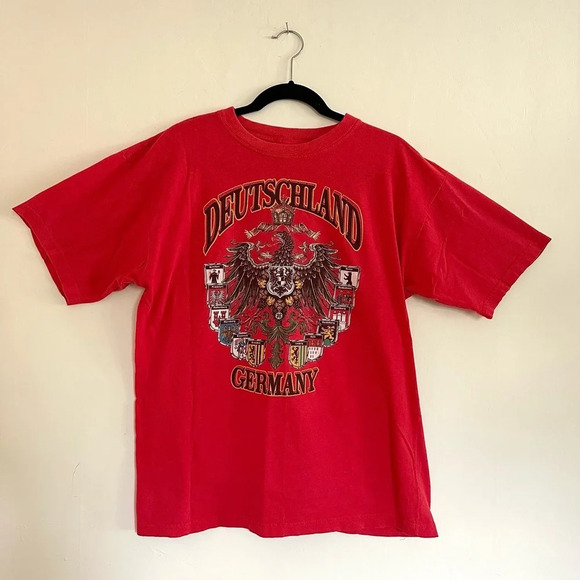 Vintage Other - Vintage 1980s Deutschland Germany T-Shirt M Red Tee Crest Worn